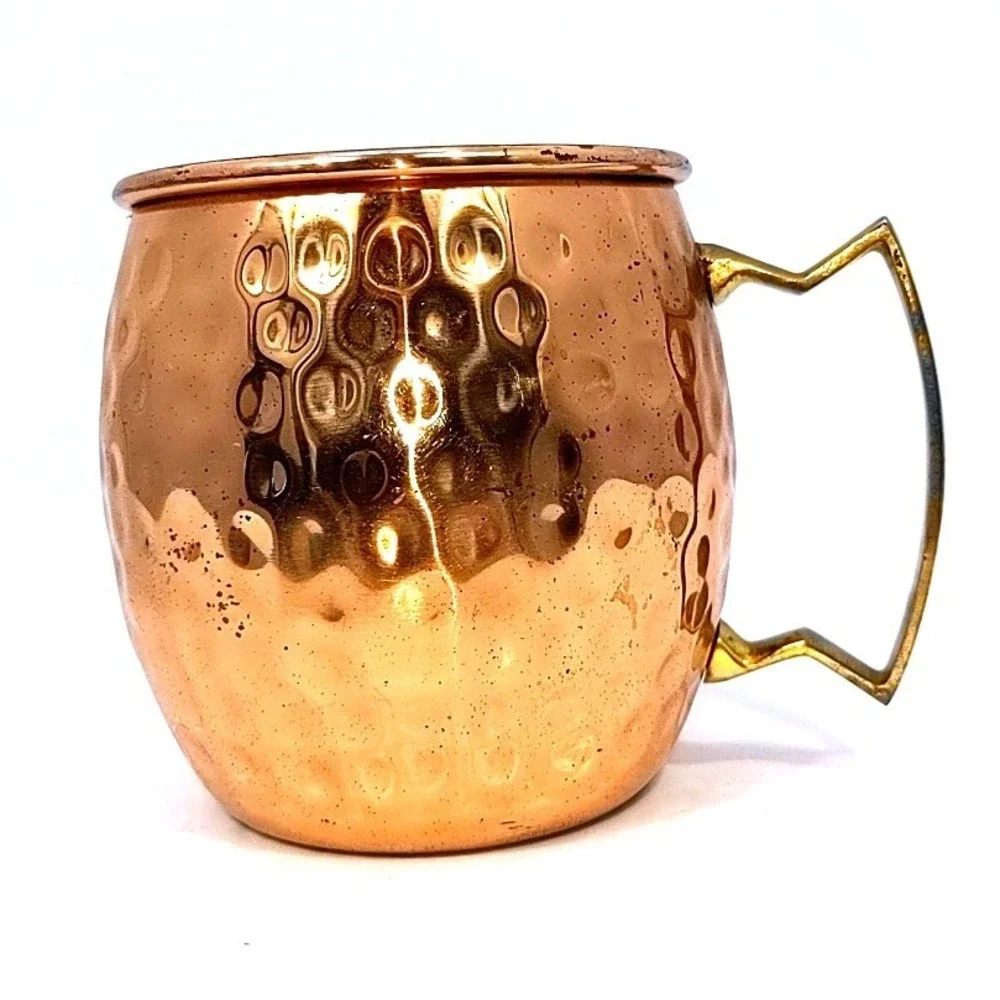 VTG Hammered 100% Solid Copper Moscow Mule Mug Brass Handle Barware Drinkware